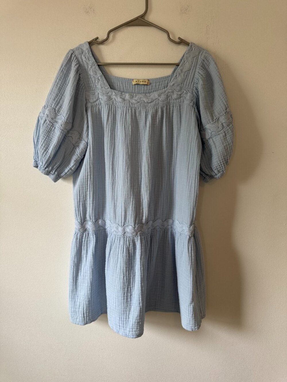 Stark X Blue Gauze Puff Sleeve Dress